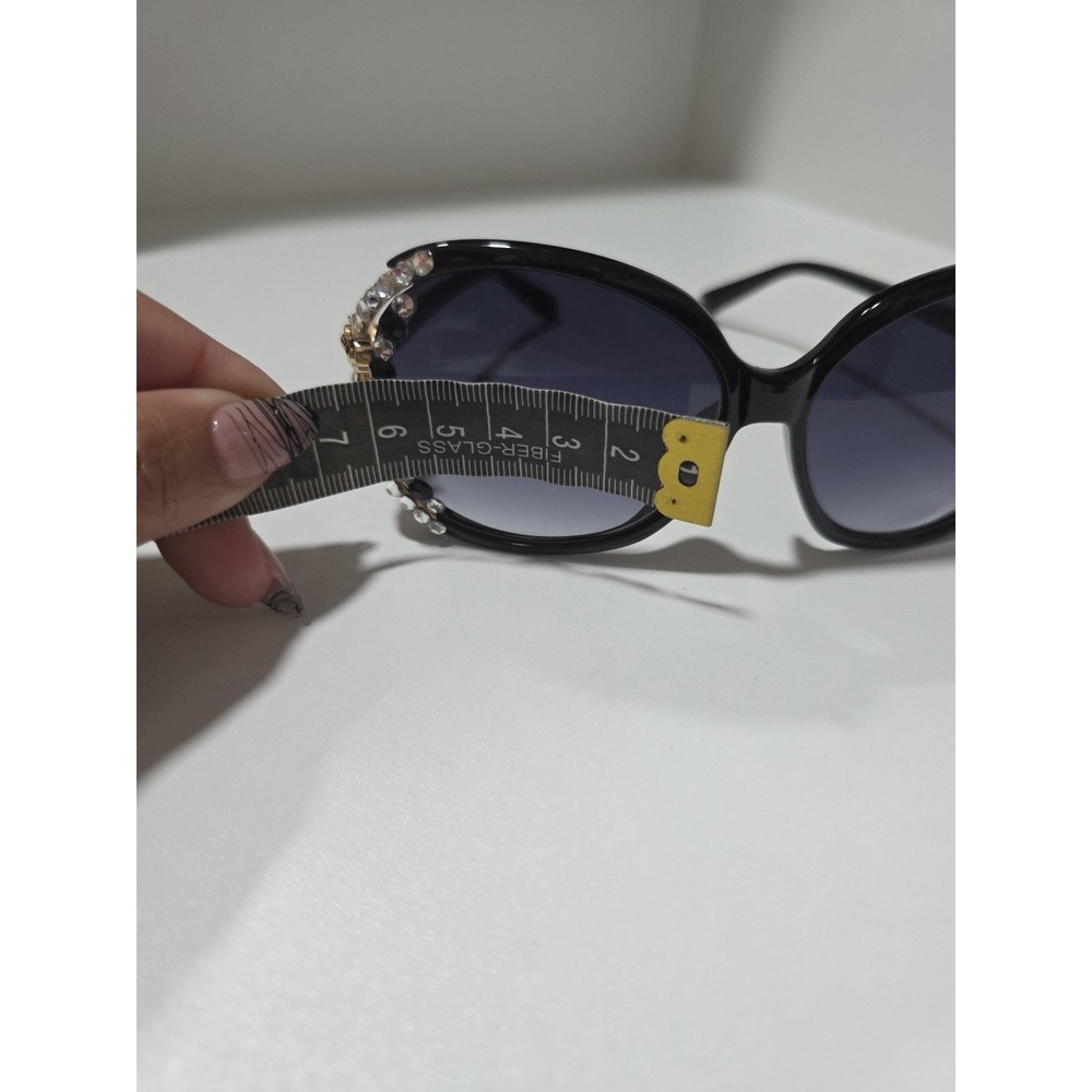 Oversized Black Rhinestone Sunglasses‎ with Gold Rose Side Detail – Glam Fashion - Picture 10 of 10